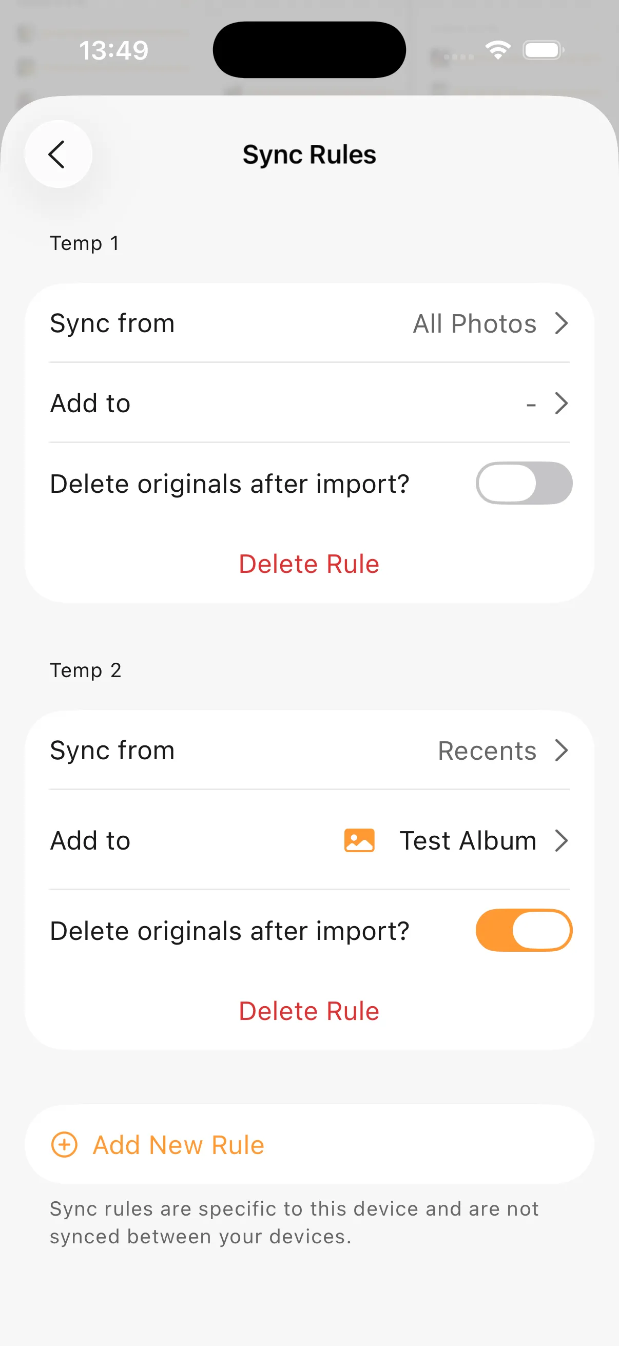 Photoflare – sync rules targeting different servers and albums
